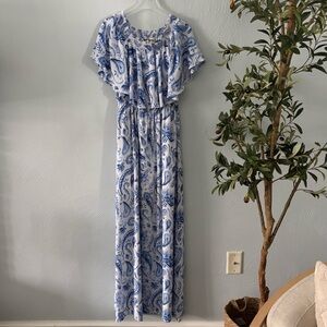 Show Me Your MuMu Blue & White Paisley Off-the-Shoulder Maxi Dress